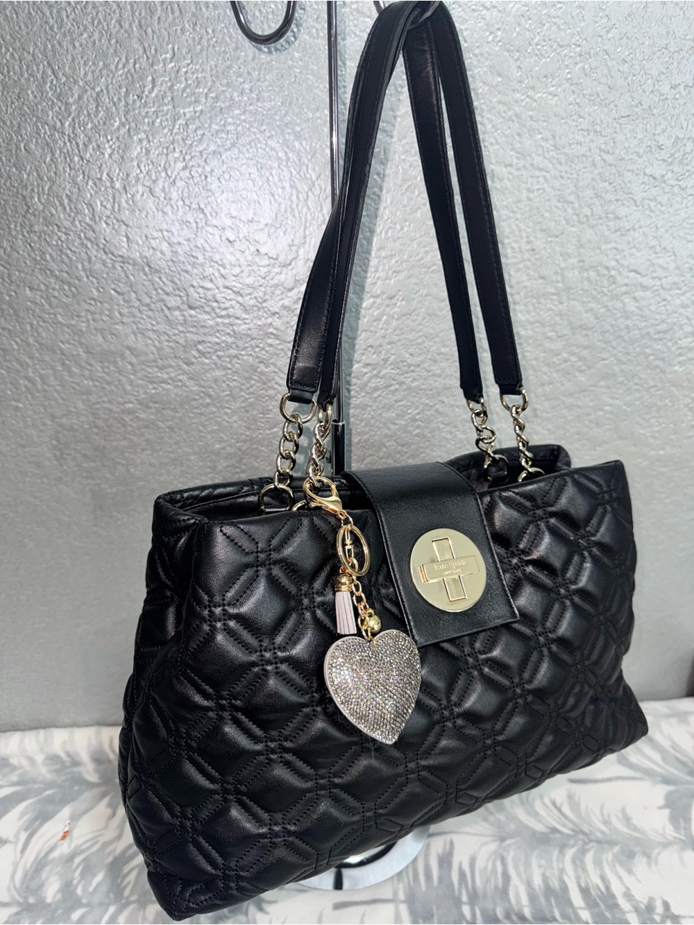 kate spade Black Quilted Shoulder Bag with Gold Hardware and Heart Charm - Picture 12 of 17
